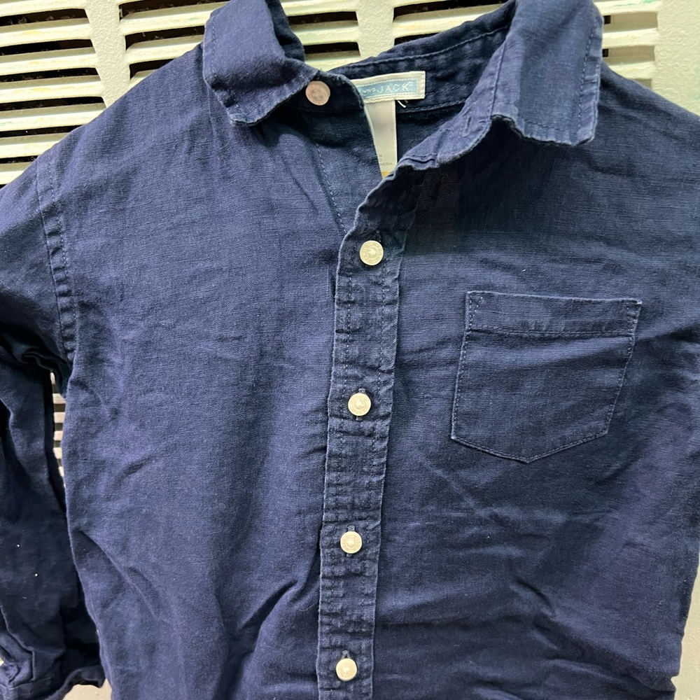 Janie and jack navy blue linen shirt button down